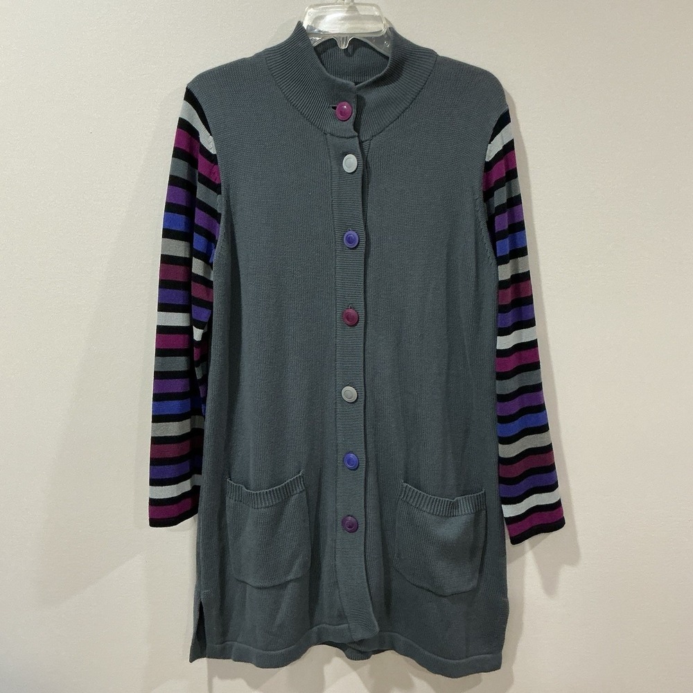 Bob Mackie Wearable Art Cardigan Sweater Womens Size Medium Colorful Artsy